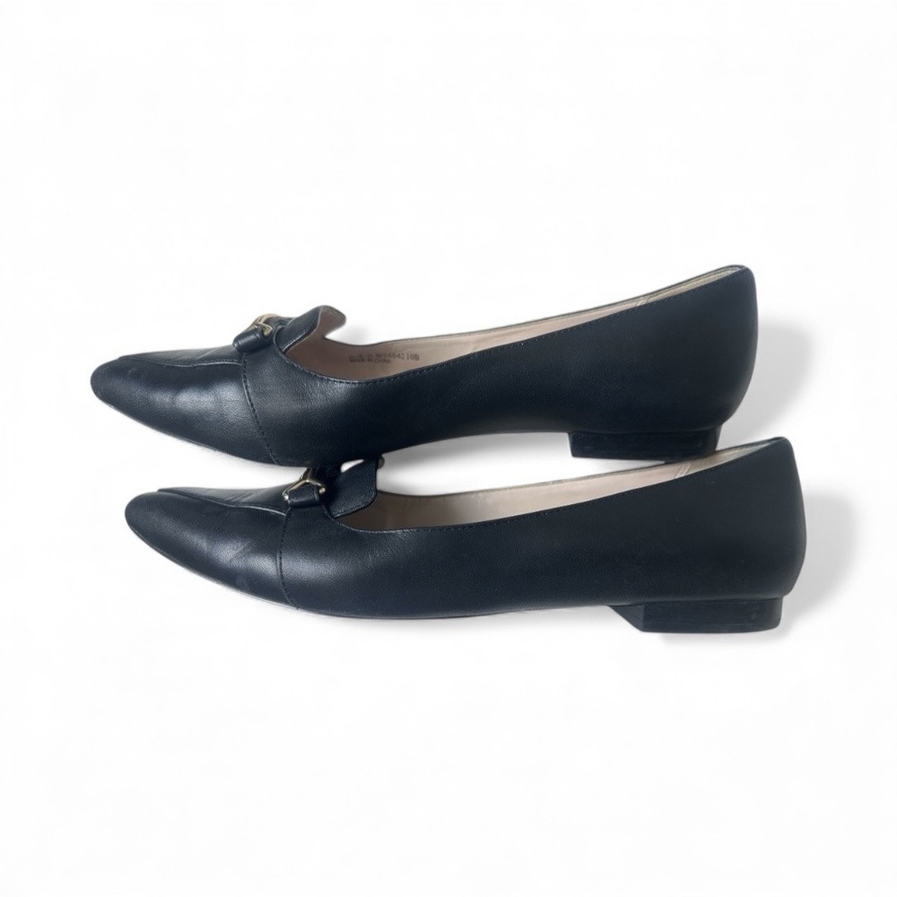 COLE HAAN Grand OS Black Leather Almond Toe Women's 10B Flat With Gold Buckle - Picture 8 of 13